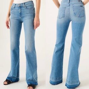 7‎ For All Mankind Womens Jeans Dojo Flare Raw Hem Size 31 Stretchy Tall long